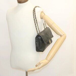 CHANEL Mademoiselle Turn Lock Flap Shoulder Bag Lamb Skin Black CC Auth